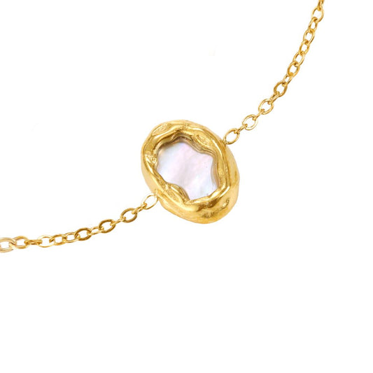 Shining Mother Of Pearl In Oval Frame Edelstahl Armband