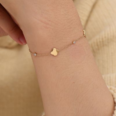 Luckly Flower And Diamond Dots Edelstahl Armkette