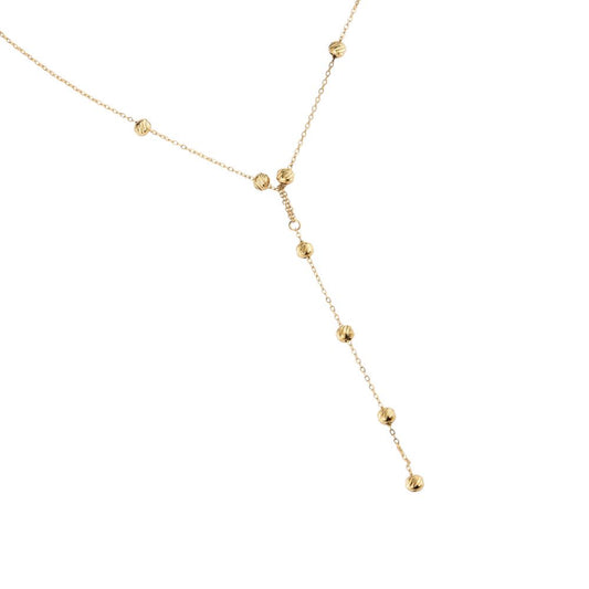 Gold Balls Y Chain Stainless Steel Necklace
