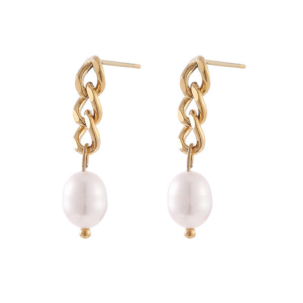 Goldene Edelstahlohrstecker mit Perlen-Anhänger