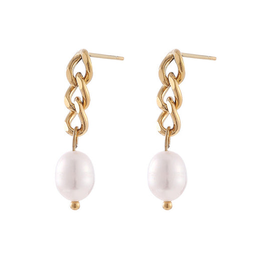 Goldene Edelstahlohrstecker mit Perlen-Anhänger