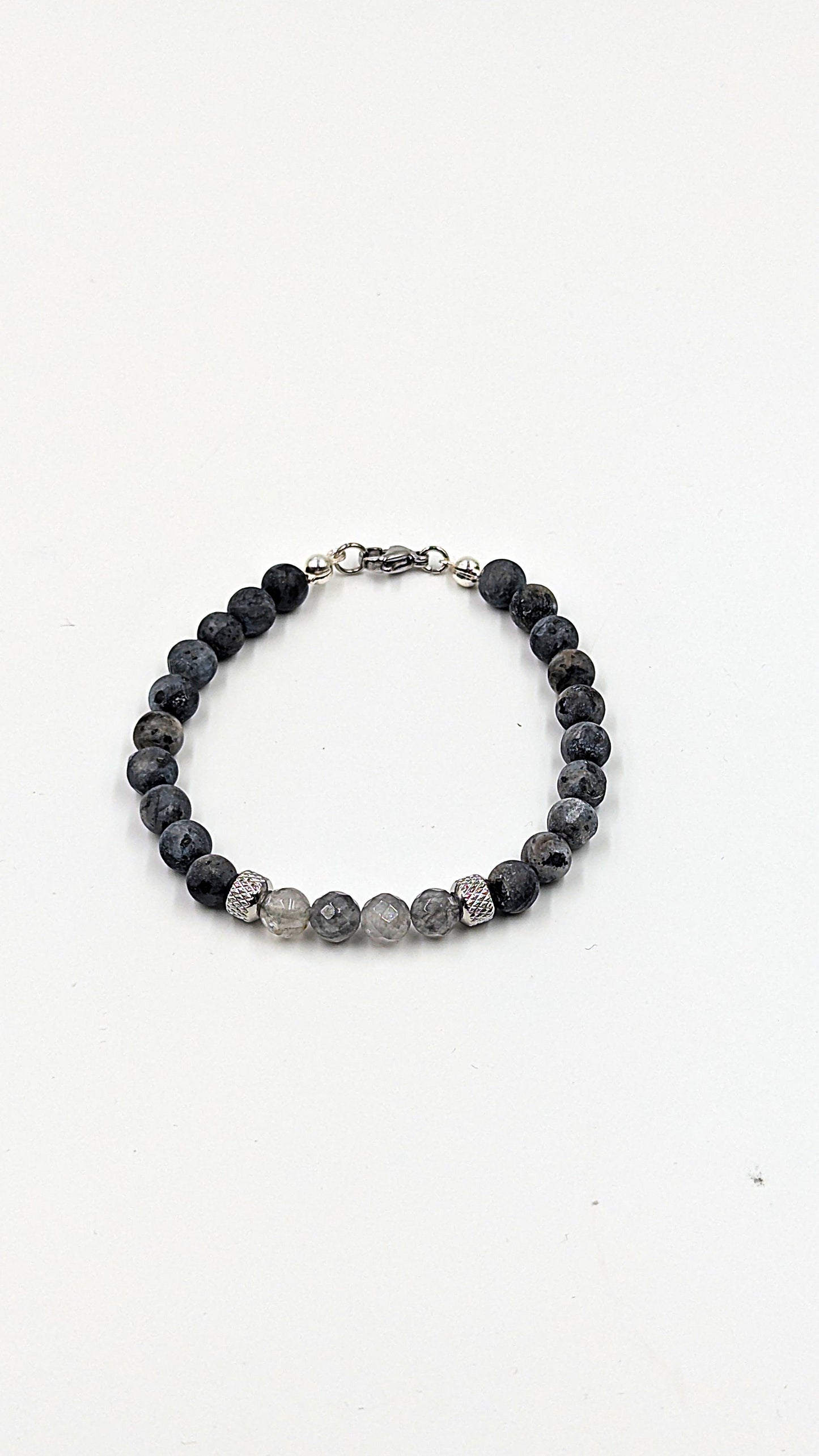 Natursteinarmband Grey mit Edelstahlperlen