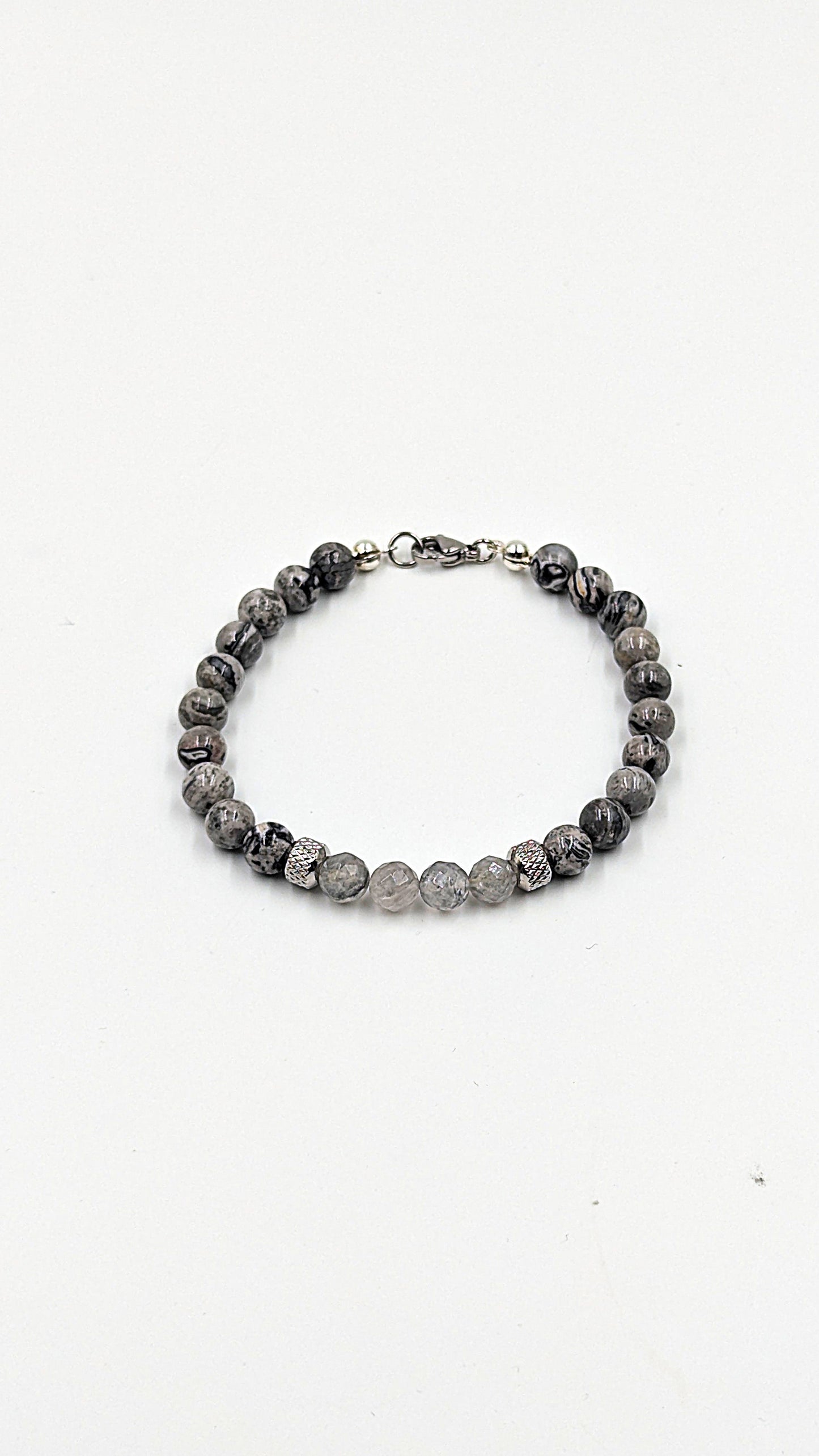 Natursteinarmband Grey mit Edelstahlperlen