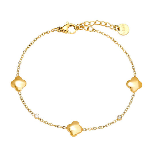 Luckly Flower And Diamond Dots Edelstahl Armkette