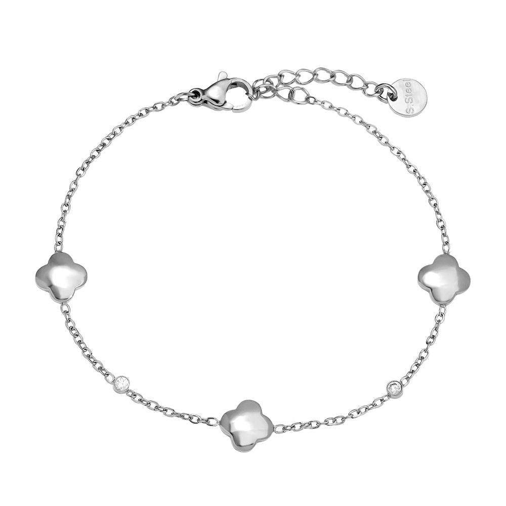 Luckly Flower And Diamond Dots Edelstahl Armkette