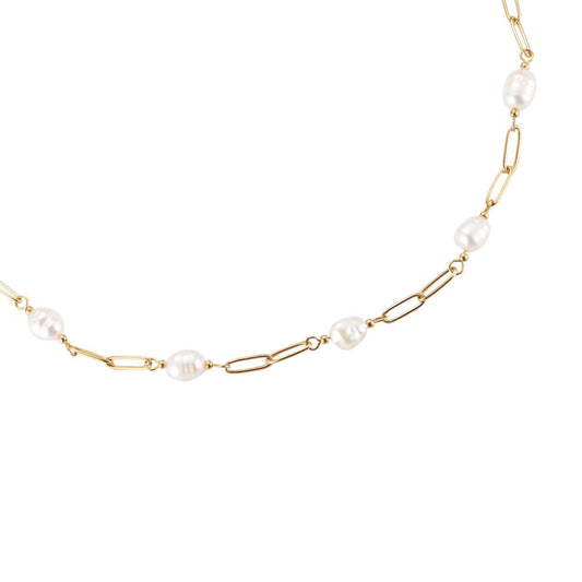 Pearl Round Lock Chain Stainless Steel Necklace