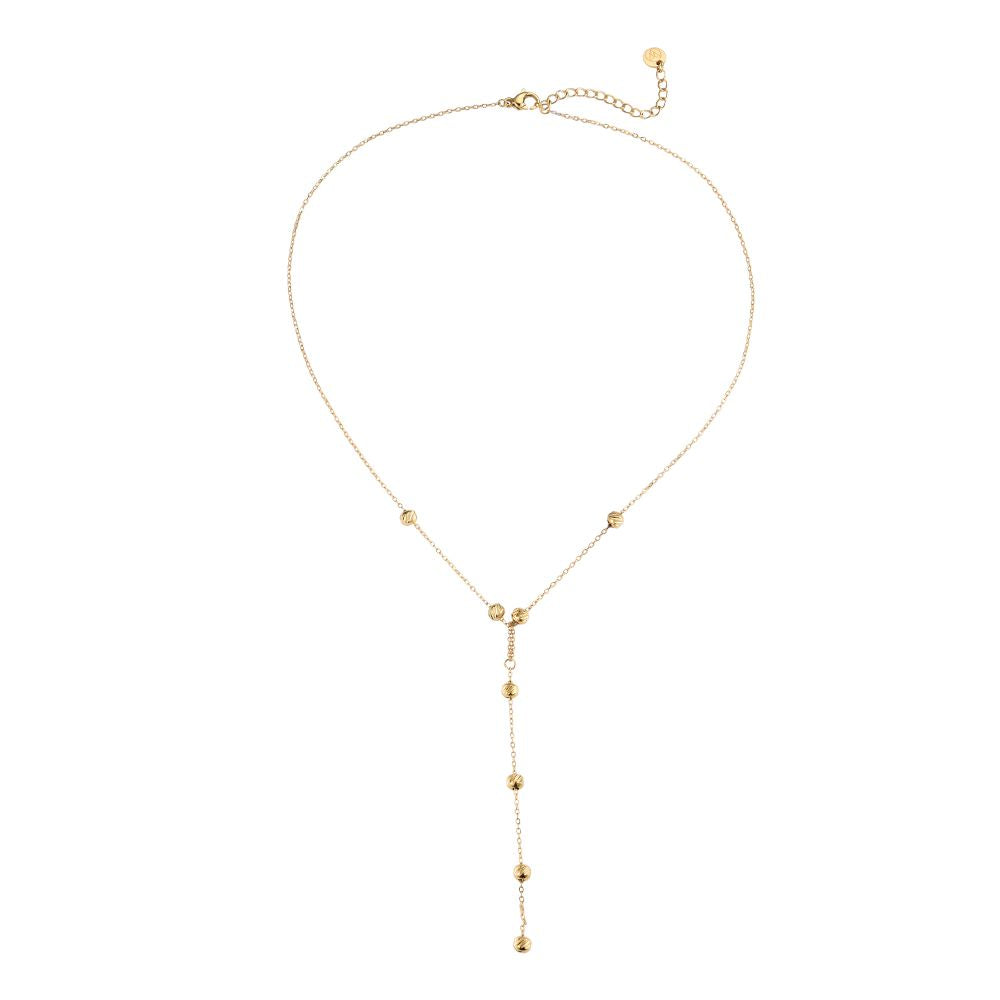 Gold Balls Y Chain Stainless Steel Necklace