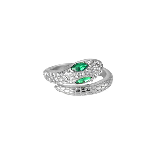 Big Green Eye Snake Edelstahl Ring